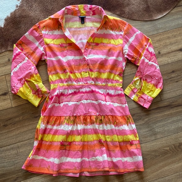 Scoop multicolored mini dress with pockets - Picture 1 of 8